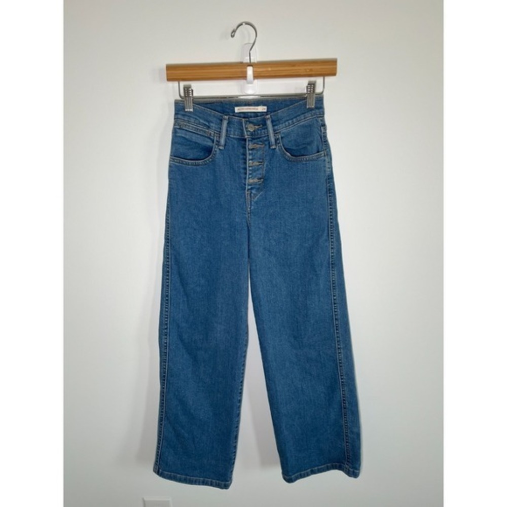 Levis Jeans Womens Mile‎ High Cropped Wide Leg 24 Blue Medium Wash Stretch Denim